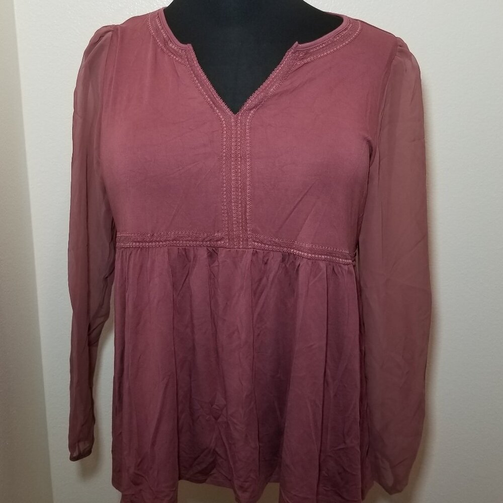Torrid Super Soft Knit Long Sheer Sleeve Babydoll Top Mauve Size 2 Boho Peasant